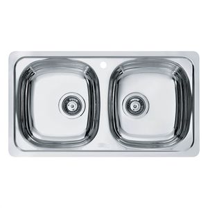 CUBA INOX FRANKE CARTESIO DUPLA COM VALVULA SEM LADRAO COM FURO PARA TORNEIRA POLIDO 43,5X79