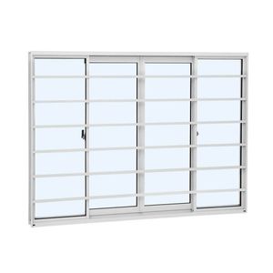 VITRO SASAZAKI ALUMISLIM DE CORRER BRANCA COM GRADE HORIZONTAL VIDRO LISO 4 FOLHAS 100X150X6.5