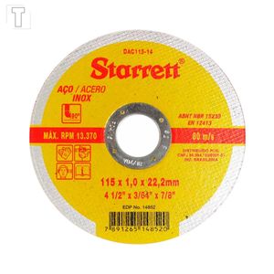 DISCO CORTE INOX STARRET 4.1/2 X 1,0