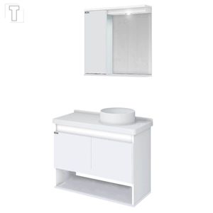 GABINETE PARA BANHEIRO RORATO KIT BERGAMO SUSPENSO BRANCO 83,5CM + ESPELHEIRA + PIA  578541