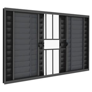 VENEZIANA LUCASA ALUMINIO PRETO CORRER CENTRAL COM GRADE 6 FOLHAS 100X150X11 - P9041.0