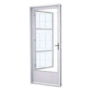 PORTA BRASIL ACO BRANCO INOVE C/POSTIGO 215X80X12 ESQ GRADE QUADRICULADA VIDRO INCOLOR - 2771
