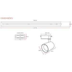 KIT TRILHO ELEGANCE AVANT BRANCO 1M COM 3 SPOTS DE 7W LUZ AMARELA 3.000K