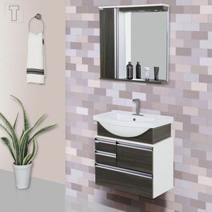 GABINETE PARA BANHEIRO RORATO KIT FIRENZE SUSPENSO CASTAINE 63,5 CM + ESPELHEIRA PIA DE LOUÇA