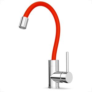 MISTURADOR MONOCOMANDO INCEPA COLORS COZINHA MESA COM BICA FLEXIVEL CROMADO E VERMELHO  B5000IECR0