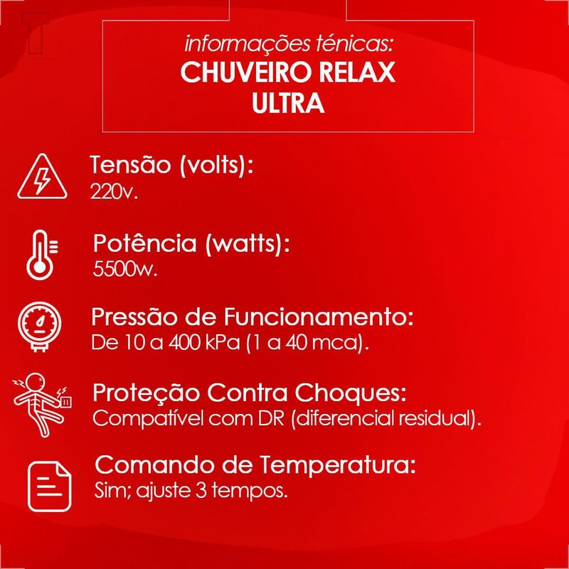 Ducha Relax 220V 5500W, Lorenzetti, 7540115, Branco/Cromado, Pequeno