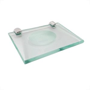 SABONETEIRA DE VIDRO VILDREX RETANGULAR COM SUPORTE INCOLOR S3