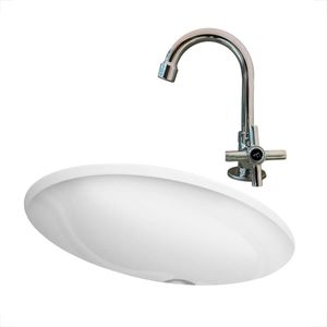 KIT CUBA EMBUTIR OVAL 39 X 30 CM COM TORNEIRA CROMADA