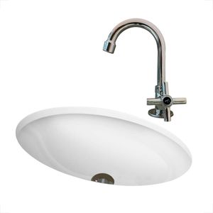 KIT CUBA EMBUTIR OVAL 50 X 38 CM COM TORNEIRA E VALVULA CROMADA