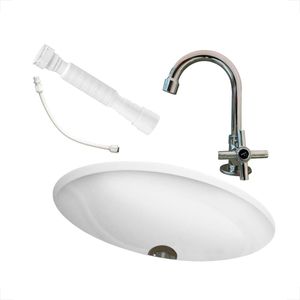 KIT CUBA EMBUTIR OVAL 50 X 38 CM COM TORNEIRA E KIT INSTALACAO
