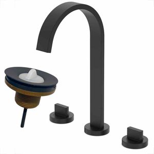 MISTURADOR CELITE LAVATORIO MESA FLOW PRETO MATE 3FUROS BICA ALTA COM VALVULA ESCOAMENTO B5010F3R0B