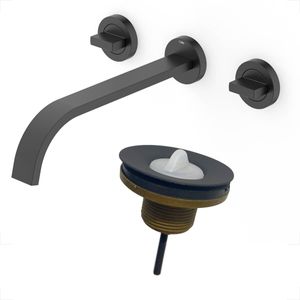 MISTURADOR CELITE LAVATORIO PAREDE EMBUTIR FLOW PRETO MATTE COM VALVULA ESCOAMENTO B5011F3R0B