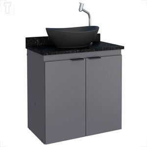 TOUCADOR COZIMAX ASTER MDF 60CM CINZA COM PEDRA GRANITO PRETA SEM CUBA