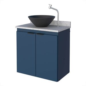 TOUCADOR COZIMAX ASTER MDF 60CM AZUL COM PEDRA GRANITO BRANCA SEM CUBA