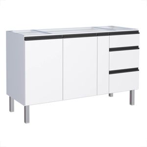 GABINETE COZIMAX GAIA FLAT BRANCO 3 GAVETAS 1,50MT C/ PUXADOR PRETO