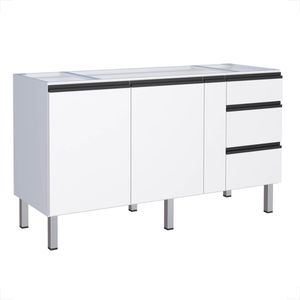 GABINETE COZIMAX GAIA FLAT BRANCO 3 GAVETAS 1,60MT C/ PUXADOR PRETO