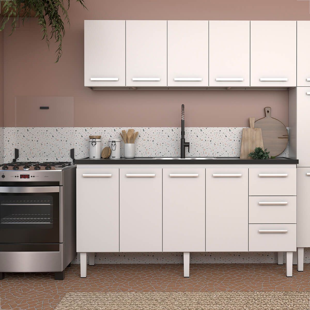 GABINETE COZIMAX VENUS FLAT BRANCO COM 3 GAVETAS 1,74 X 50