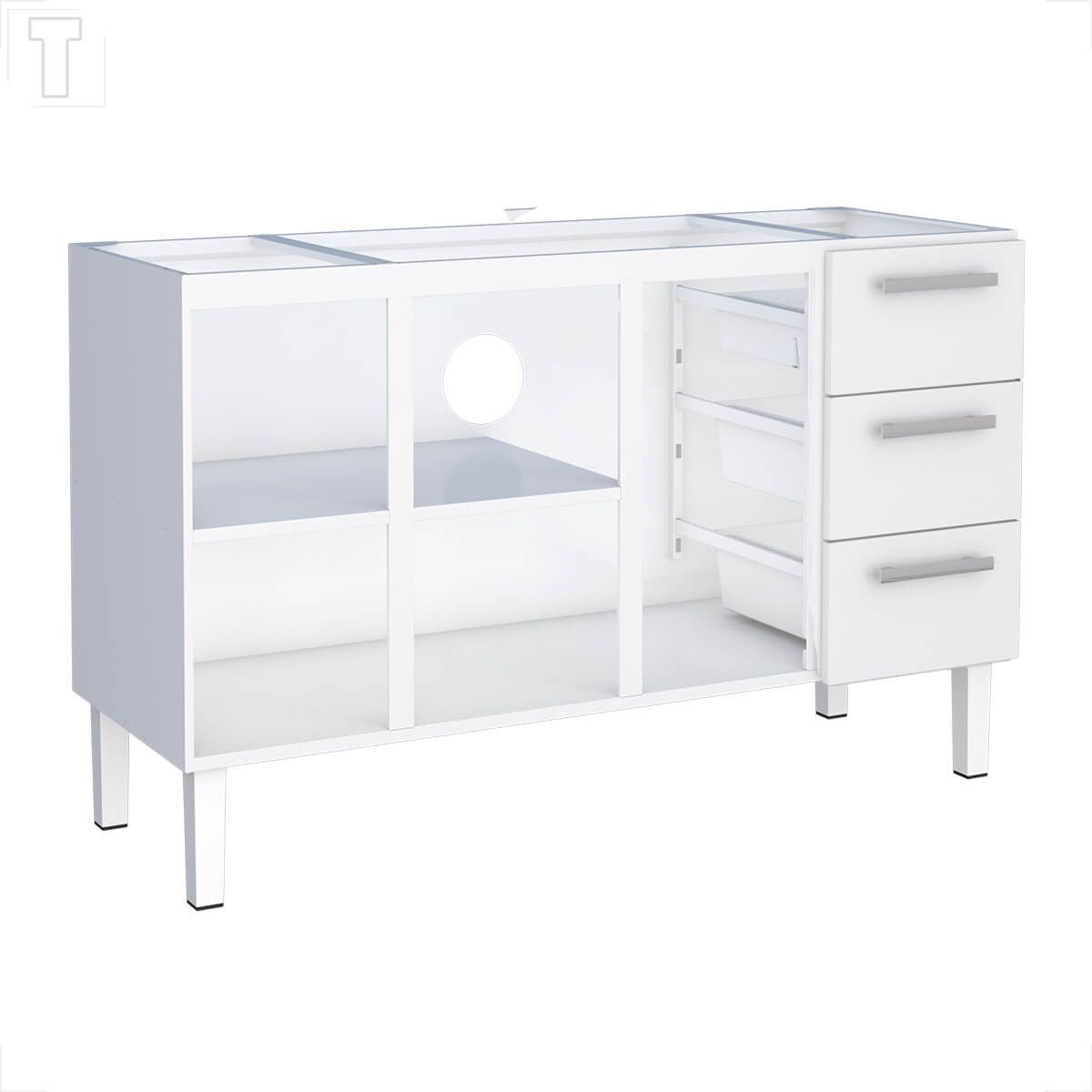 GABINETE COZIMAX VENUS FLAT BRANCO COM 3 GAVETAS 1.45 X 50
