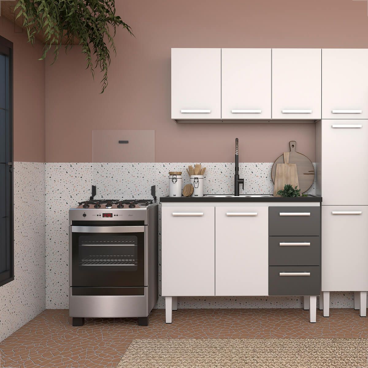 GABINETE COZIMAX VENUS FLAT BRANCO/PRETO COM 3 GAVETAS 1.17 X 50