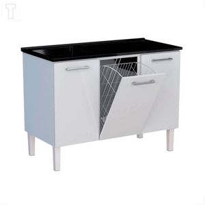 GABINETE COZIMAX MAX FLAT COM TANQUE DUPLO PRETO 1,14 C/CESTO BASCULANTE