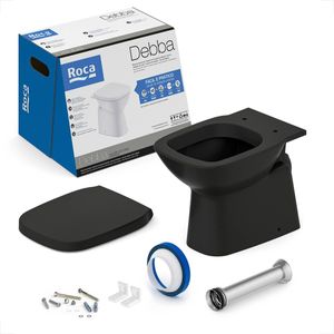 BACIA SANITARIA ROCA DEBBA CLASSIC CONVENCIONAL MATTE BLACK + KIT INSTALACAO + ASSENTO TERMOFIXO