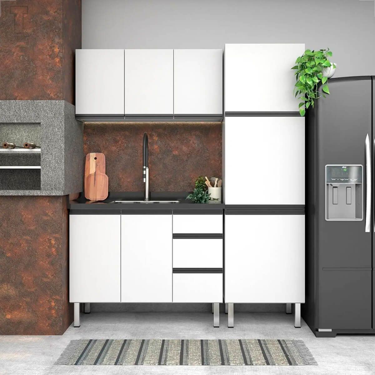 GABINETE COZIMAX GAIA FLAT BRANCO 3 GAVETAS 1,20MT C/ PUXADOR PRETO