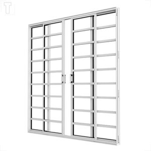 PORTA BRASIL ALUMINIO BRANCO PREMIUM CORRER 4F HORIZONTAL ABERTURA CENTRAL 215X200X11 VIDRO INCOLOR - 10355