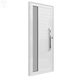 PORTA BRASIL ALUMINIO BRANCO PREMIUM LAMBRI DIREITA 215X94X3,7 PUXADOR POLIDO 80CM VIDRO FUME 12367