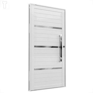 PORTA BRASIL ALUMINIO BRANCO PREMIUM LAMBRI PIVOTANTE 215X104X6,9 DIR C/FRISO E PUXADOR POLIDO 11041