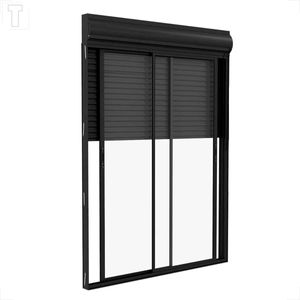PORTA BRASIL ALUMINIO PRETO PREMIUM INTEGRADA CORRER 2F MOVEIS C/ BOTOEIRA E VIDRO TEMPERADO 225X150X11  - 19989