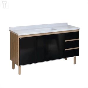 GABINETE RORATO ATENAS 144,2CM PRETO/MADEIRADO