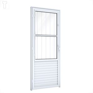 PORTA RIOBRAS ALUMINIO DE GIRO COM POSTIGO E GRADE BRANCA ESQUERDA 215X85X6.5 - A135.1