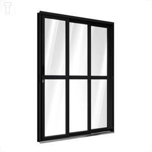 PORTA RIOBRAS ALUMINIO DE CORRER LATERAL COM TRAVESSA 2 FOLHAS MOVEIS 1FOLHA FIXA PRETA DIREITA 213X150X13 - PA156.2