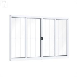 VITRO RIOBRAS ALUMINIO DE CORRER CENTRAL COM GRADE 4 FOLHAS 100X200X8.5 2 FOLHAS MOVEIS 2 FIXAS - A398.0 BRANCO