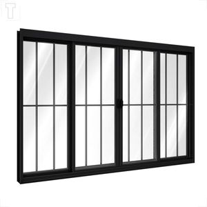 VITRO RIOBRAS ALUMINIO DE CORRER CENTRAL COM GRADE 4 FOLHAS 100X150X8.5 2 F MOVEIS 2 FIXAS - PA384.0 PRETO
