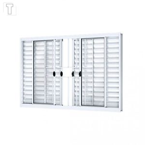 VENEZIANA RIOBRAS ALUMINIO DE CORRER CENTRAL COM GRADE BRANCA 4 FOLHAS MOVEIS 2 FIXAS 100X200X10 - A298.0